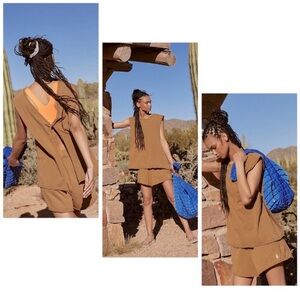 NWT Free People Hot Shot Twist top and short set -Washed tobacco -XS